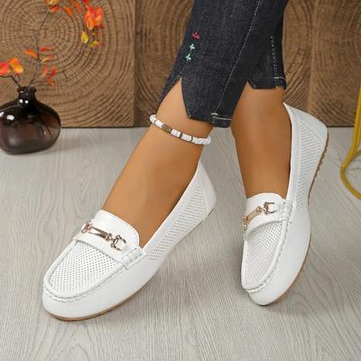 Мода Большой Размер 2025 Новинка Горячая Распродажа Женские Балетки Уличная Металлическая Декорация Слипоны Мягкая Подошва Балетки Удобная Повседневная Обувь для Ходьбы