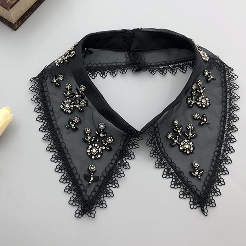 Белая черная рубашка с искусственным воротником для женщин, кружевной ажурный съемный воротник, ромбовидный лацкан, рубашка, блузка, топ, ожерелье, аксессуары для одежды