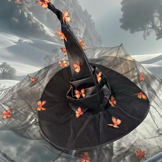 Шляпа ведьмы сетчатая пряжа накидка дизайн с бабочками женская шляпа для косплея тема Хэллоуина магический таинственный аксессуар