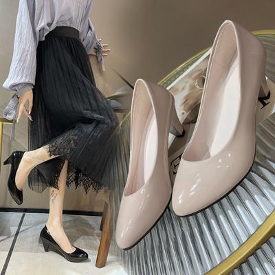 Женские туфли-лодочки большого размера с острым носком, новая модель, на все сезоны, модные туфли на блочном каблуке, туфли на высоком каблуке, женские туфли большого размера для работы