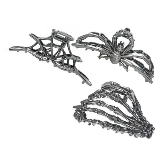 3 шт. Женские заколки для волос в форме паука, летучей мыши, черепа, руки, заколки для волос с противоскользящими зубцами, заколки для волос на затылок, аксессуары для укладки волос