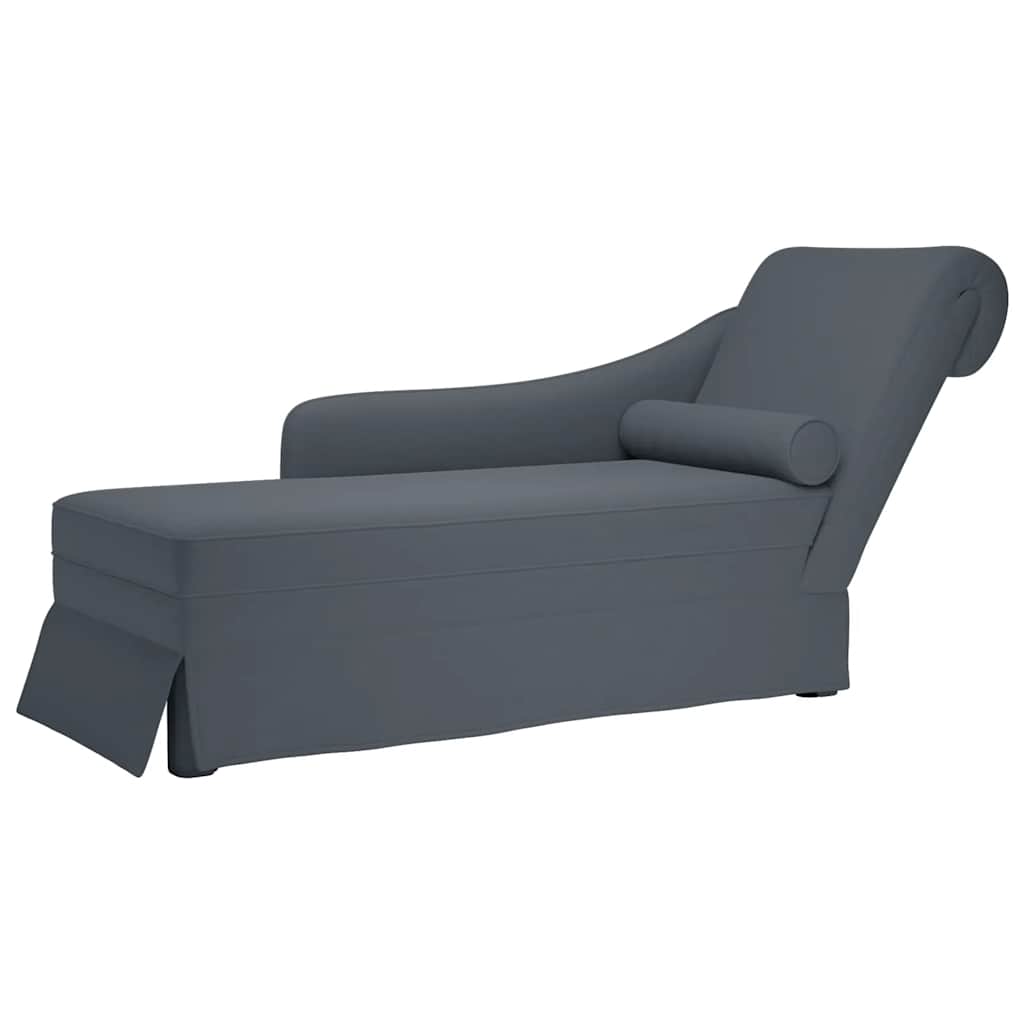 Chaise Longue with Neck Roll Right Armrest Dark Grey Velvet