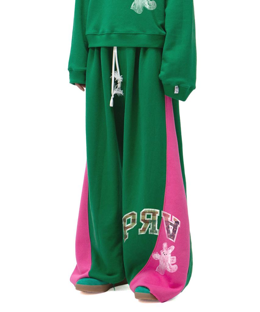 Yankoaleupeu American Rabbit Double-Pleat Sweatpants - Green/Magenta Pink