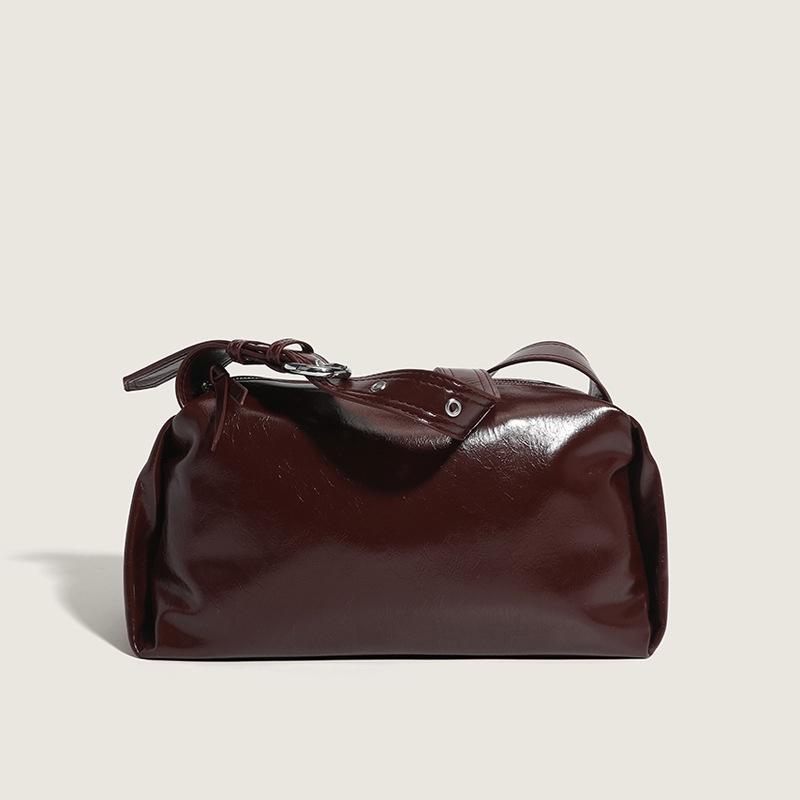 IELGY Женская сумка-подушка из текстурированной масляно-вощеной кожи однотонного цвета, глянцевая сумка через подмышку, сумка-мессенджер через плечо