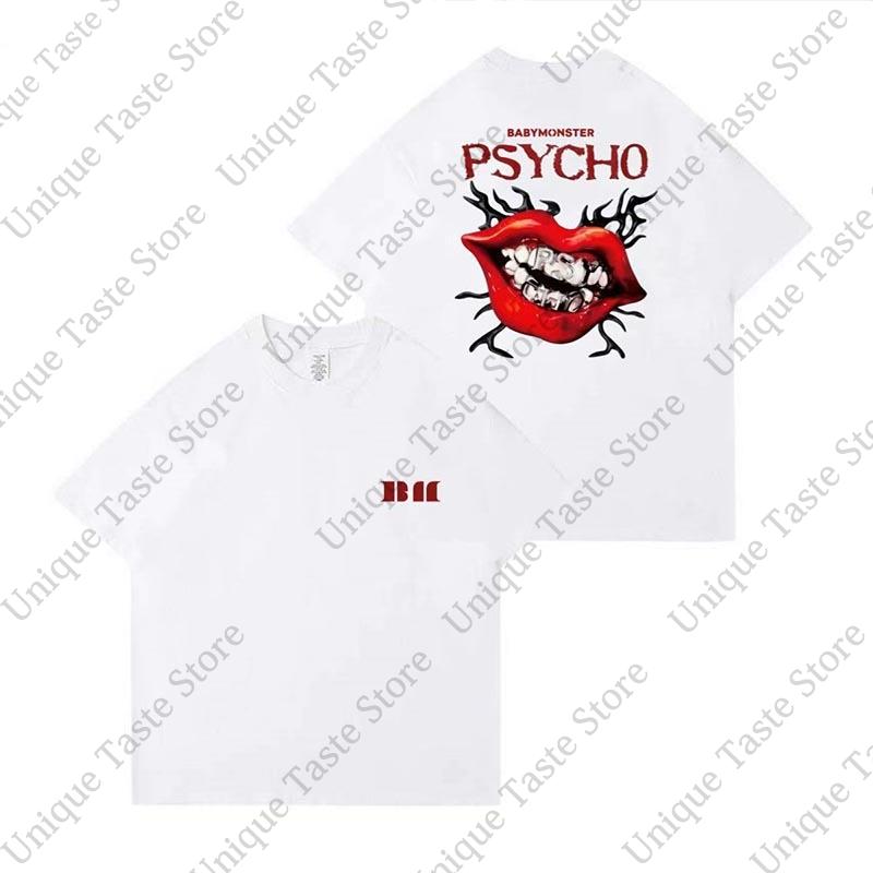 BABYMONSTER T Shirt PSYCHO Hip Hop Fashion Print Tshirt Kpop Unisex Women High Quality Comfortable Cotton Short Sleeve Tee Tops
