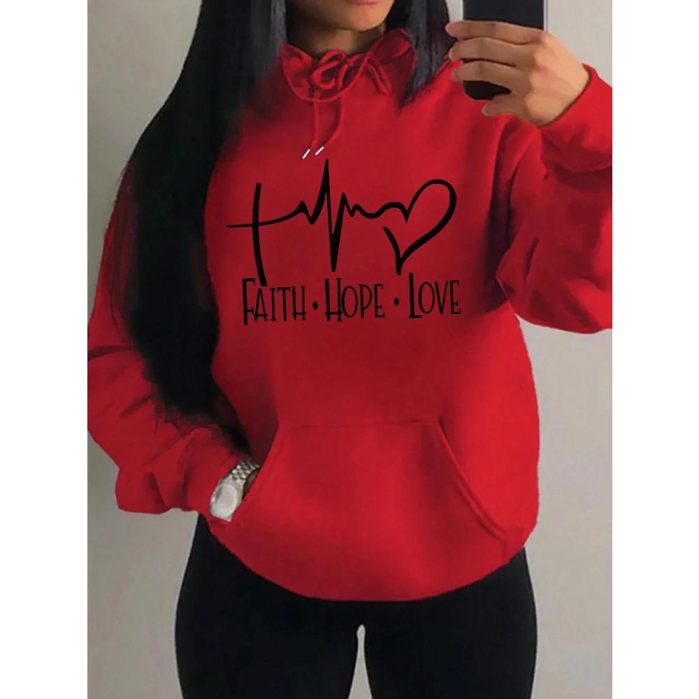 Faith Hope Love Letter Graphic Women Hoody Street Casual Loose Hoodies Autumn Fleece Pullover O-Neck Clothing Female
