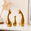 Home Decor Deer Menage Metallic Finish Ceramic Figures - (Set of 3, Golden Set)