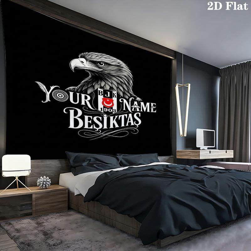 Besiktas Gymnastics Club Custom Name Wall Tapestry Aesthetic Wall Hanging Printed Fabric Blanket Decorative Tapestries for Bedroom Living Room Home De