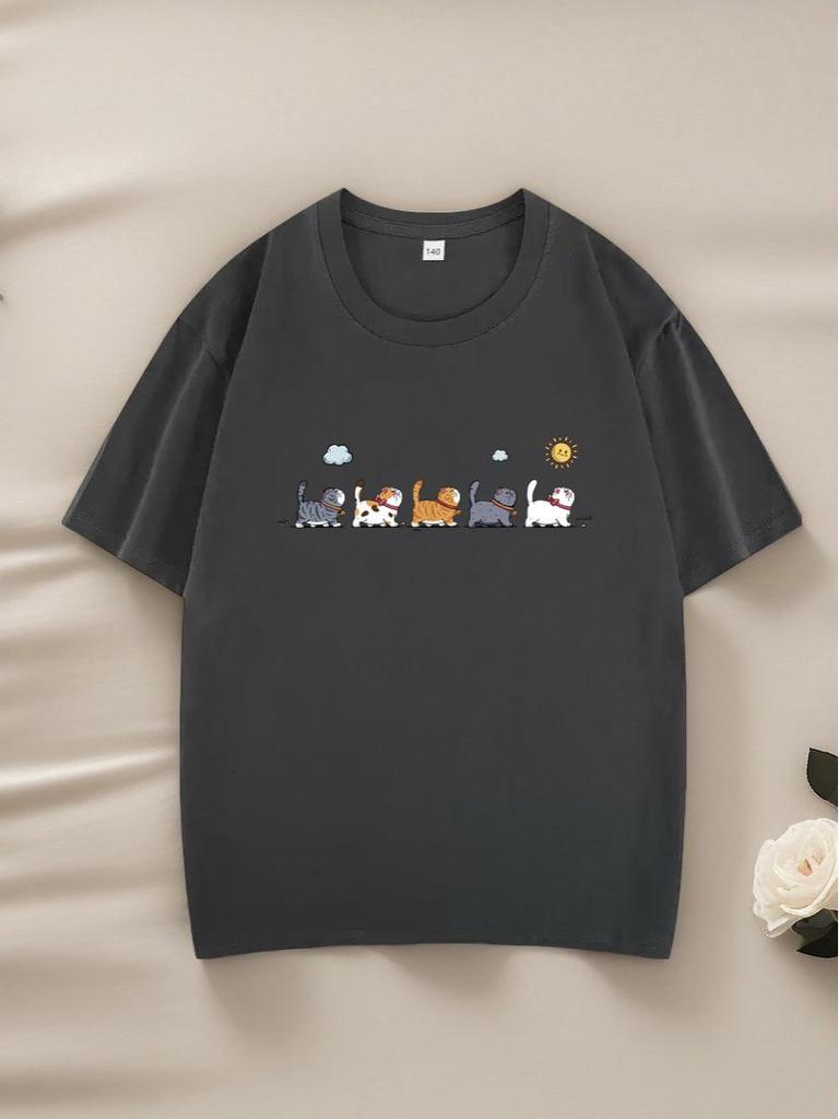 220 г Детская хлопковая футболка с рисунком – Модная с коротким рукавом для мальчиков и девочек