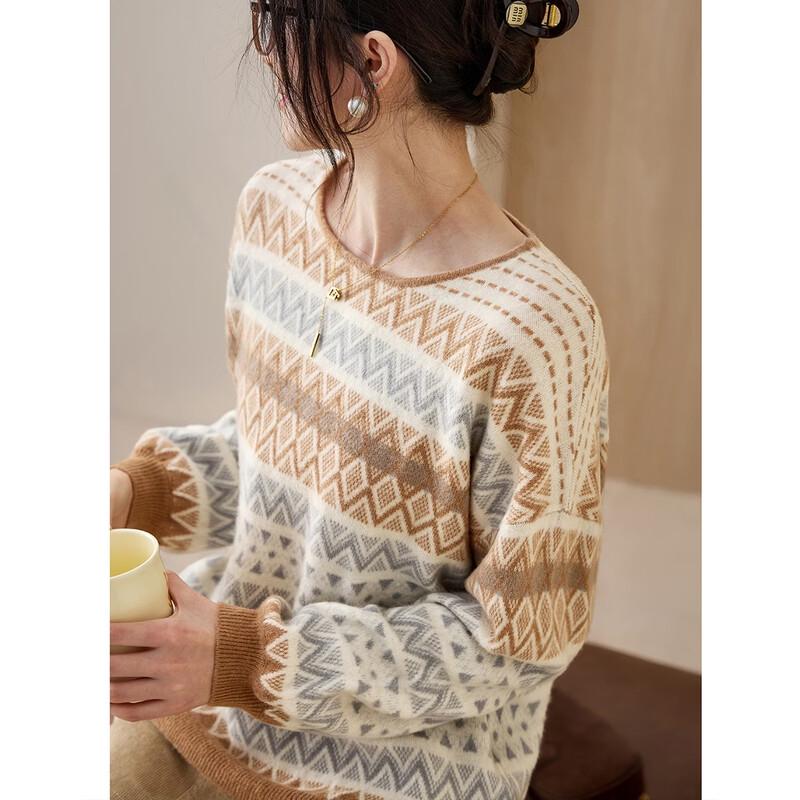 Женский свитер с жаккардовым узором Fair Isle, 100% овечья шерсть