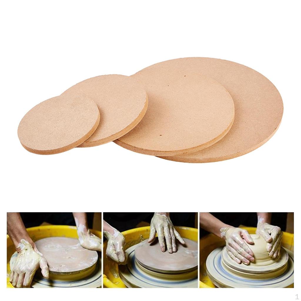 4Pcs Pottery Wheel Bats, Round Clay Throwing Wooden Density Board Fiberboard Drying Tray for