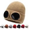Aviator Glasses Knitted Hat Winter Hat with Sunglasses Goggles Wind-Proof Hat Ear Protection Warm Wool Hat