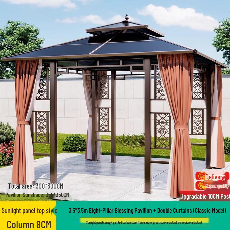 Aluminum Alloy Garden Gazebo: New Chinese Style Outdoor Courtyard Sunshade Pavilion