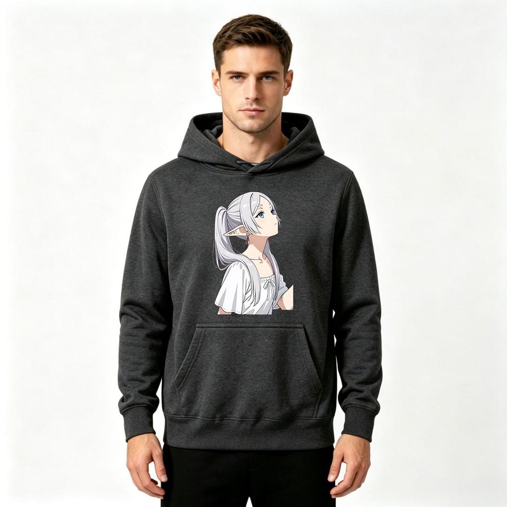Men's Pullover Hoodie, Anime Elf Girl Print Casual Loose Long Sleeve Hooded Sweatshirt for Daily Wear