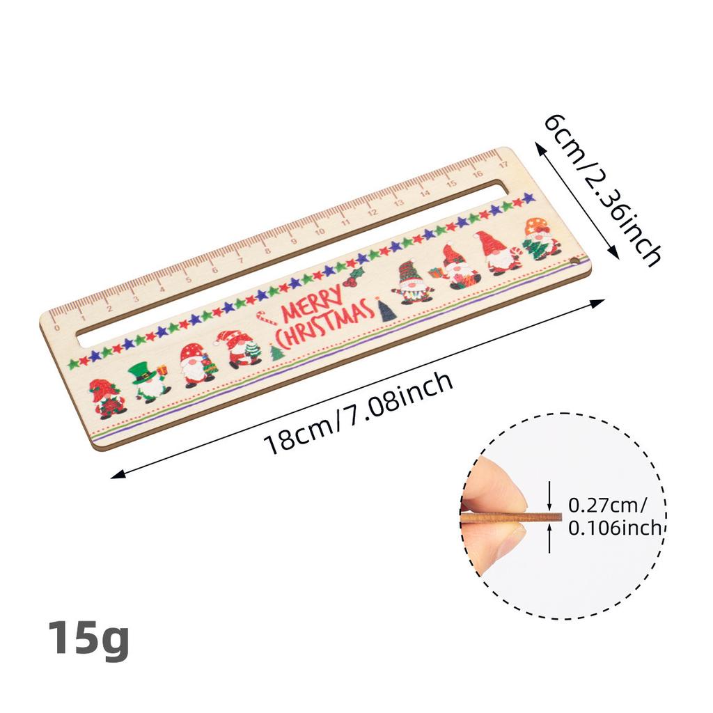 1 Piece Cute Cartoon Wood Straight Ruler Kawaii Tools Stationery Cartoon Drawing Christmas Gift Office School Measuring