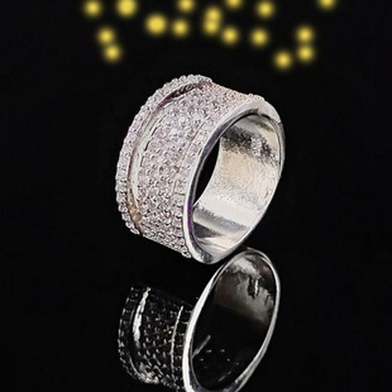 Роскошное многорядное кольцо с микроинкрустацией цирконами и бриллиантами - Phantom R4575