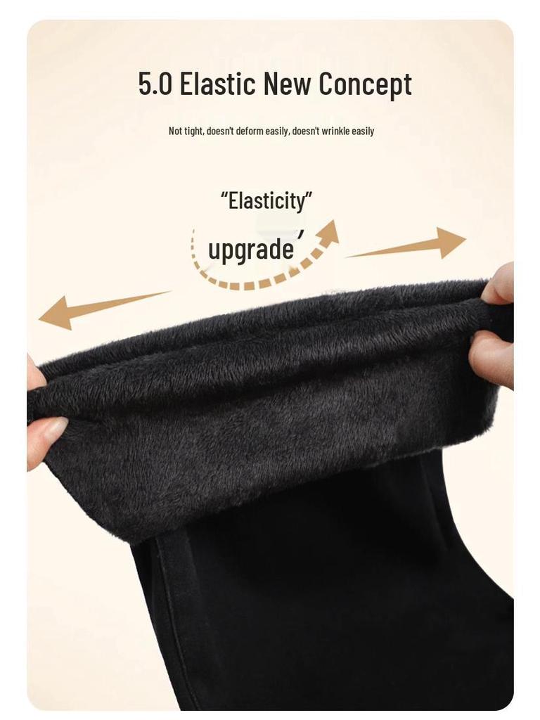 Women's Winter Velvet Cigarette Pants - High Waist, Slim Fit, Elastic, Thickened, Nine-Point Straight-Leg Jeans for Autumn and Winter 2025.