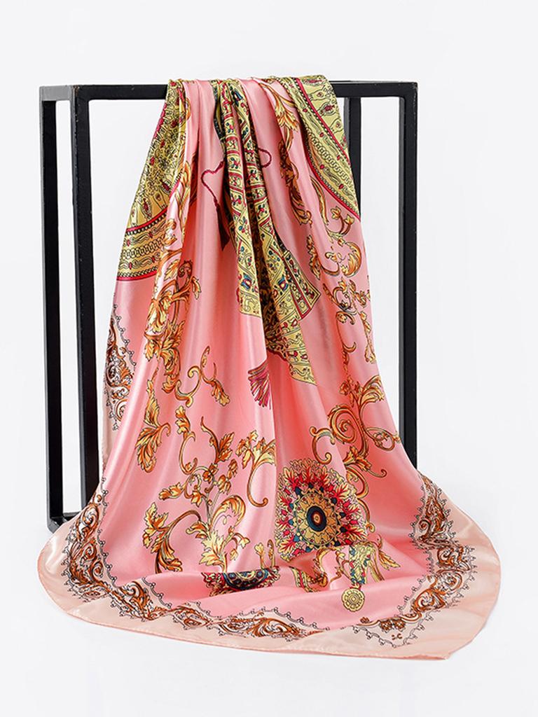 Square Silk Scarf Women Luxury Brand Satin Print Hijab Scarves Muslim Pareo Bandana Female Shawl Wrap Headband Foulard 90*90cm
