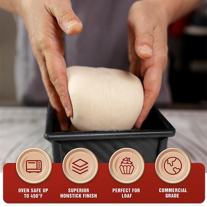 LMETJMA Pullman Форма для хлеба с крышкой, 1 фунт, антипригарное покрытие, прямоугольная рифленая форма для тостов из углеродистой стали, форма для торта JT157