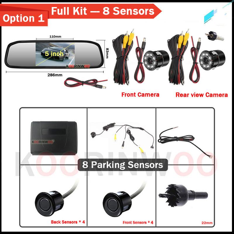Koorinwoo LCD 5" Mirror Smart System for HD Parking Sensor 8/4 Radar Front Camera Rear View Cam Sounds System Parking Assistance