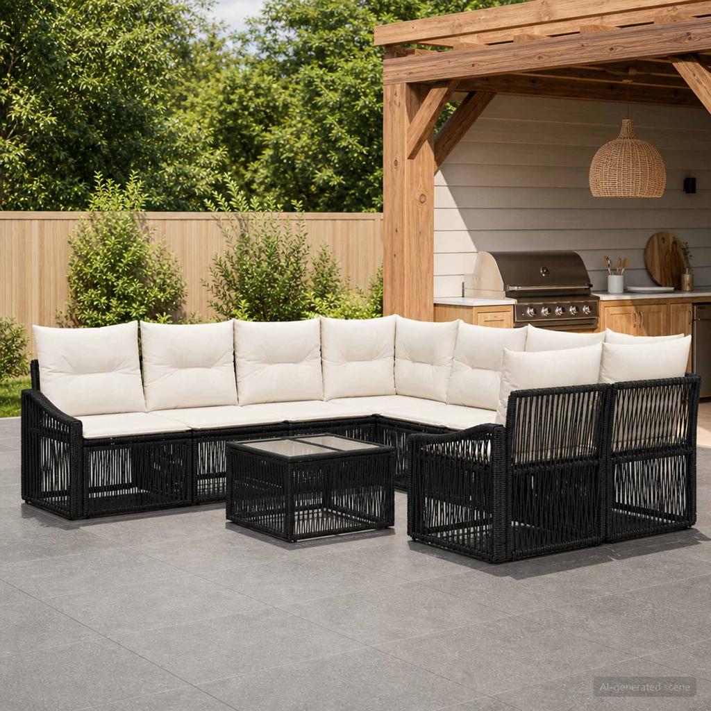 Garden Sofa Set 9 Pieces Black Poly Rattan
