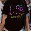 2026 новая футболка Hello Kitty из мягкого хлопка с коротким рукавом и круглым вырезом, милый принт, легкий летний топ для женщин, повседневная одежда