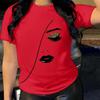Eye & Lip Print T-Shirt Casual Crew Neck Short Sleeve Top For Spring & Summer Women's Clothing