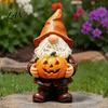 Unique Outdoor Garden Decor Halloween Gnome Statue, Faceless Holding Pumpkin Sculpture, Fall Figurine Waterproof Resin Statue for Porch Yard Autumn