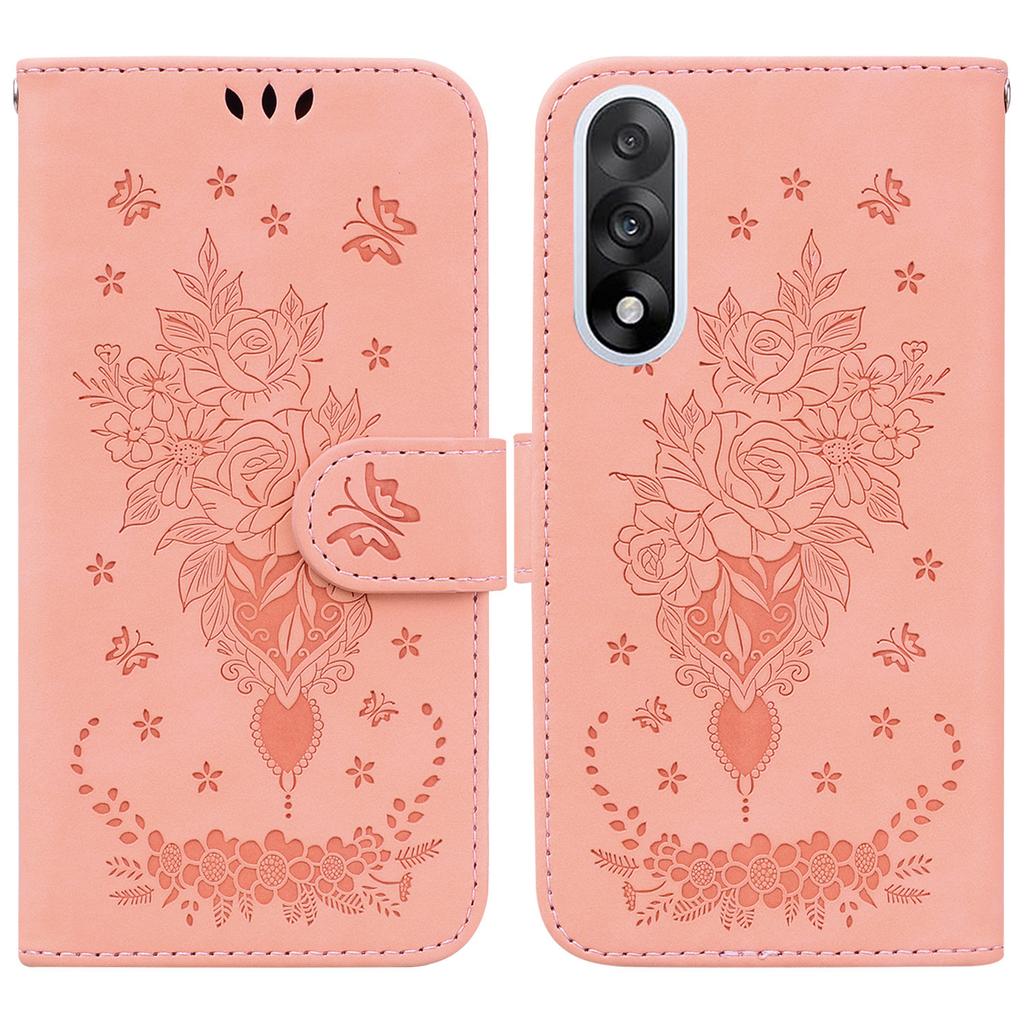 For OnePlus Nord 5 5G Case Butterfly Flower Imprint PU Leather Wallet Phone Cover with Strap