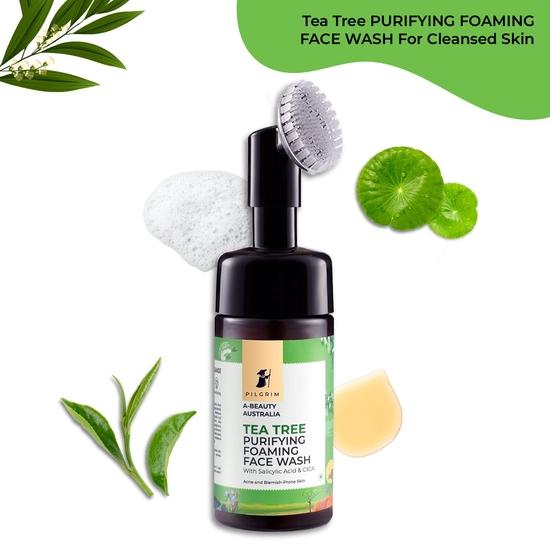 PILGRIM Australian Tea Tree & 1%Salicylic Acid Foaming Face Wash with brush|Tea Tree Face Wash with 1%salicylic acid|Women & Men|120ml