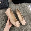 Small Man Increases Height 5cm Nude Square Buckle Light Mouth Single Shoes Women's 2025 Summer New French Round Head Soft Flats