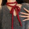 Korea Elegant Solid Color Girl Ribbon Ultra-Thin Long Vintage Scarf Women'S Decorative Tie Scarf