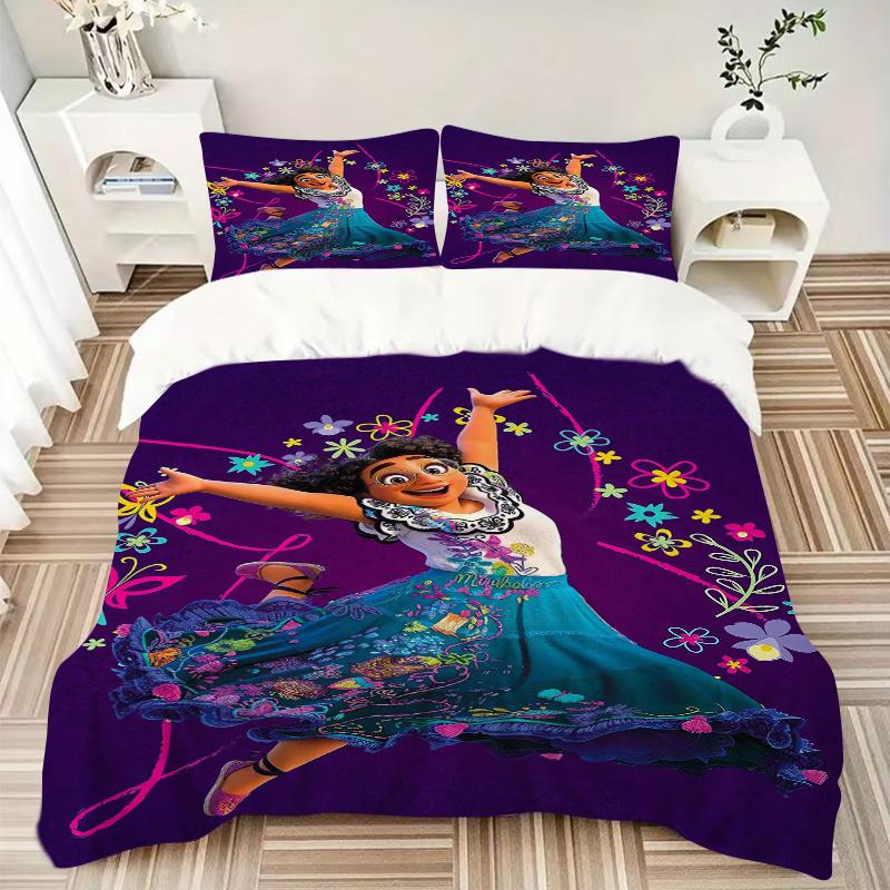 3pcs Happy Mirabel Encanto Printed Quilt Set - Includes 1 Quilt Cover and 2 Pillowcases, Machine Washable - Suitable for All Seasons.S057