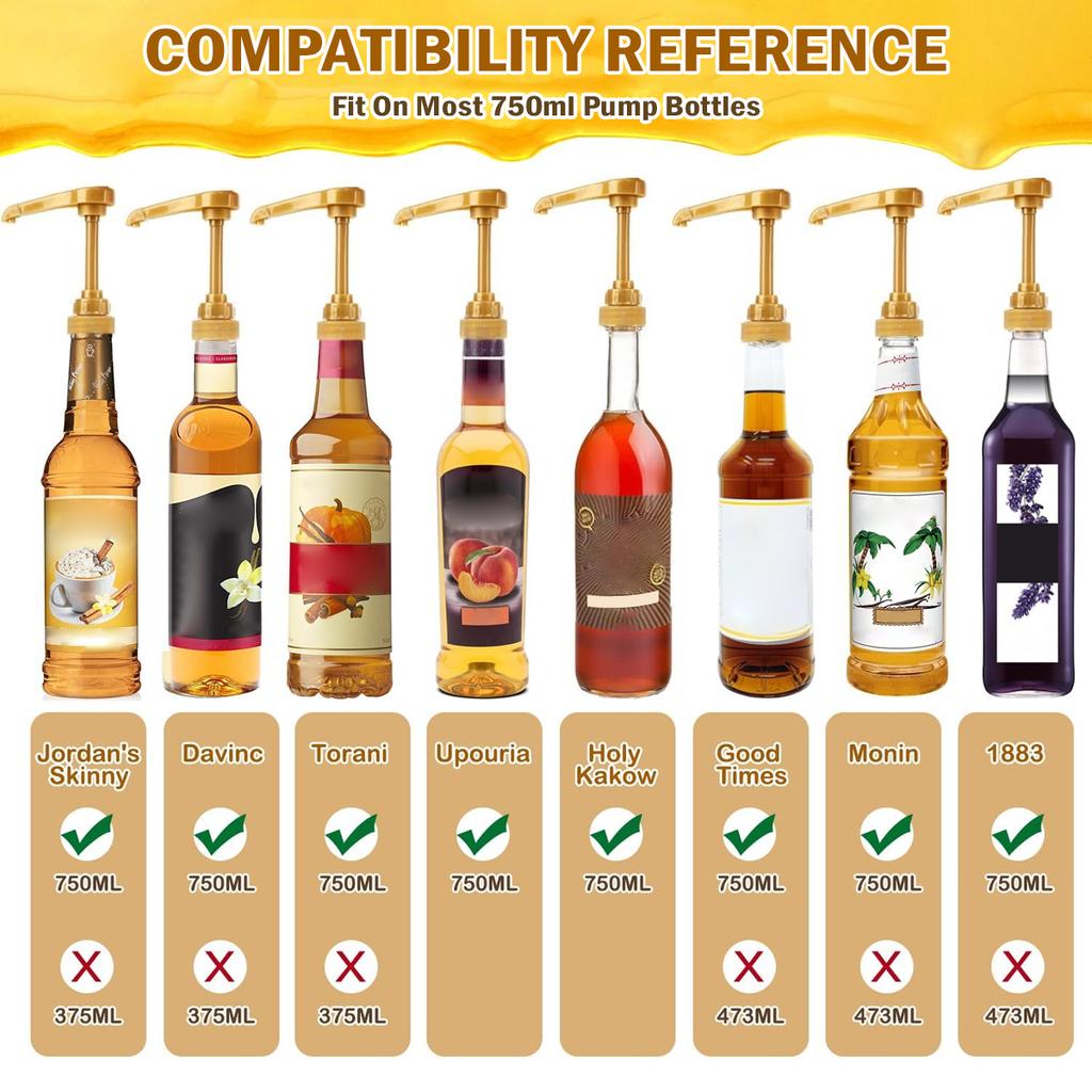 Leeseph Syrup Pump Coffee Syrup Pump Dispenser Gold Syrup Pump for 750ml/ 25.4oz Syrup Bottle Syrup Pumps for Coffee Bar