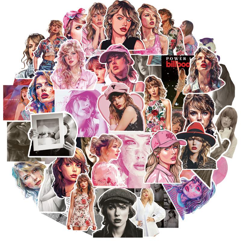 50 stickers of Taylor Swift, the singer, guitar, and water cup personalized stickers