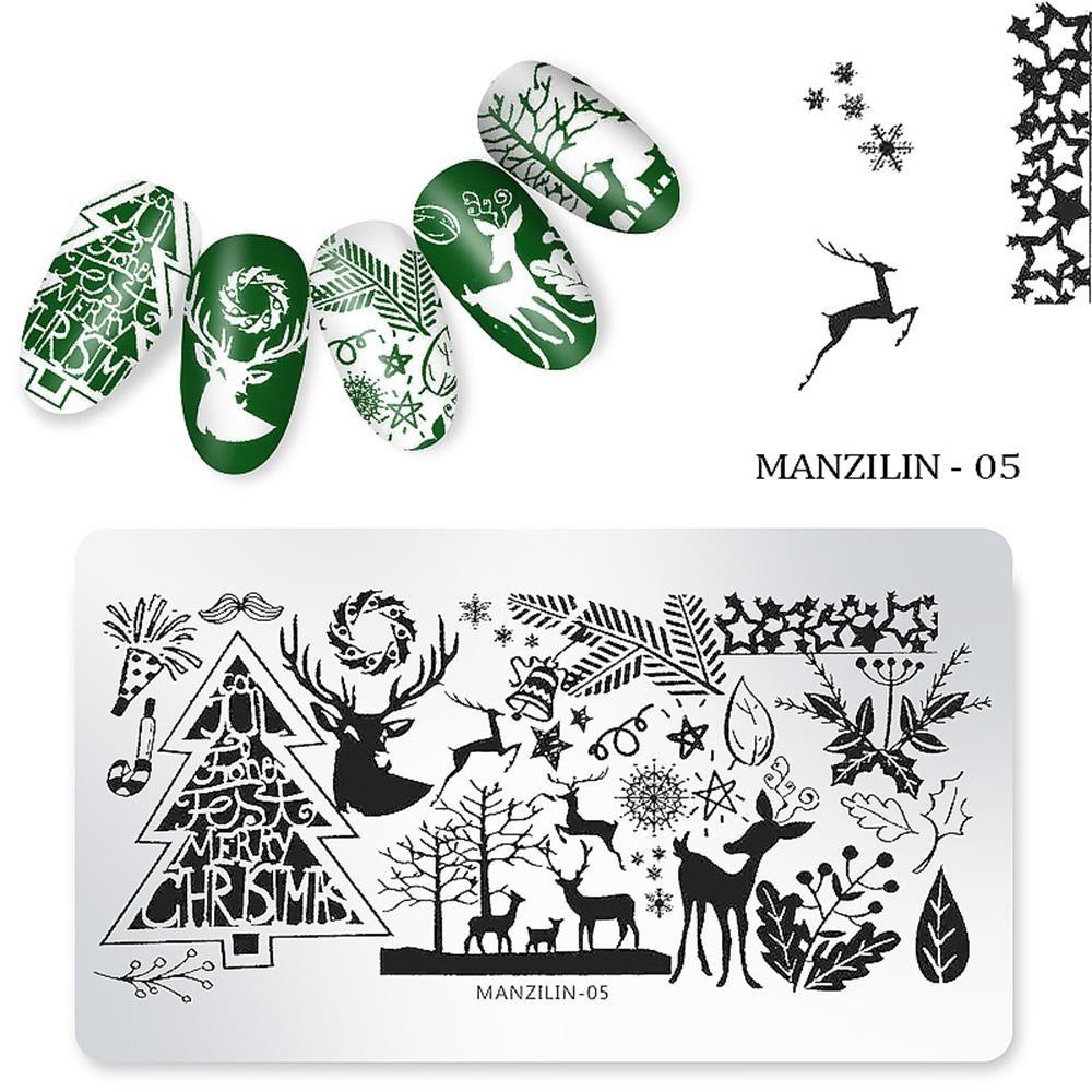 New Snow Flake Flower Elk Stainless Steel Image Stencil Christmas Stamping Plates Nail Art Template