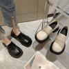 Женская летняя обувь на платформе, туфли для женщин 2024 года, круглый носок, черные, на среднем каблуке, лоферы, без застежек, популярные, повседневные, Young E