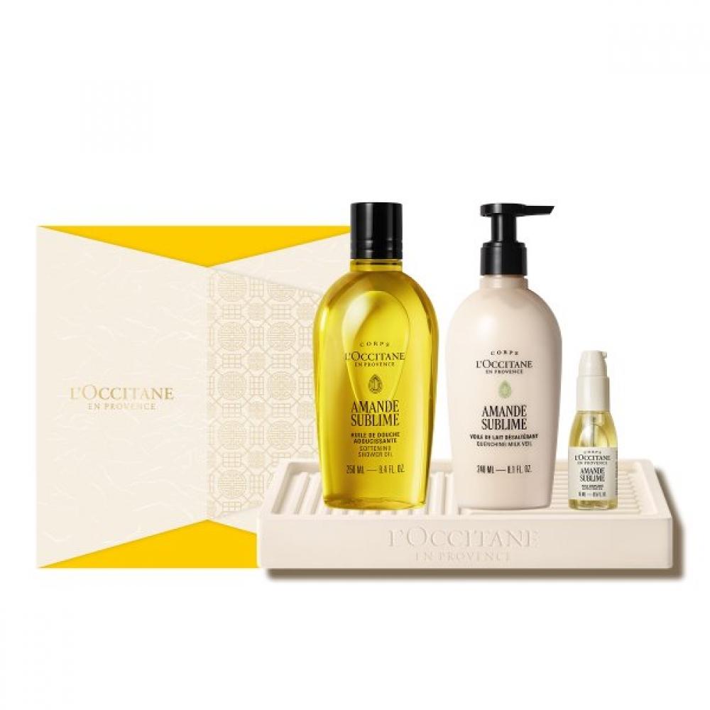 L Occitane aLmond Body Care Duo Set +deLuxe 1pc + Soap Tray