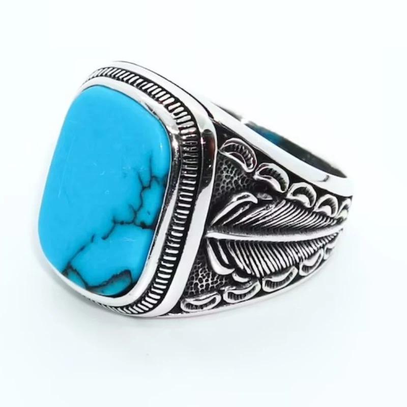 Новое кольцо, персонализированное модное европейское и американское креативное инкрустированное квадратное бирюзовое мужское кольцо для свиданий