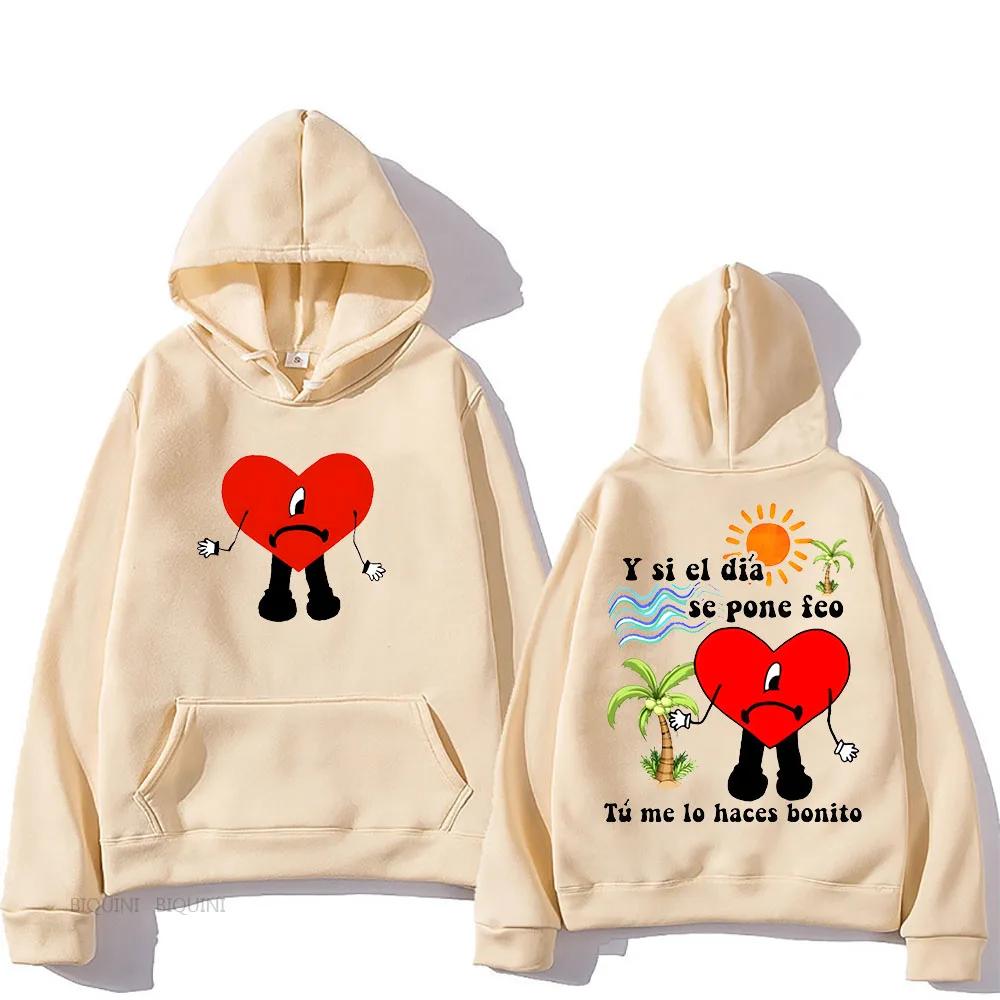 Bad Bunny Seda Hooded I Love You Graphic Printing Gothic Hip Hop Sweatshirt Long-sleeved Fleece Clothes Men Women Casual Hoody