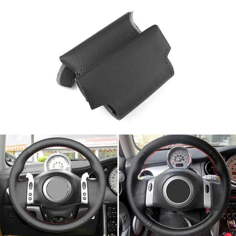 Hand-stitched Car-styling Steering Wheel Black Leather Cover For Mini Coupe 2001-2006 Convertible 2004-2008 For Mini R50 R53 R60