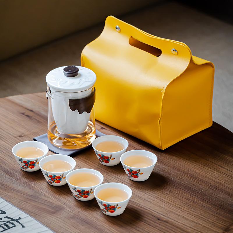 New Chinese light luxury Guanshan suet jade tea set gift box set office household high-end tea set can be printed