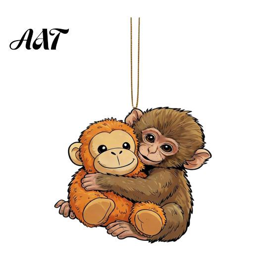 Cute Monkey Keychain 2D Holding Plush Toy Bag Cartoon Keyring Charm Acrylic Hanging Pendant for Backpack Purse Car Keys Decorative Accessory