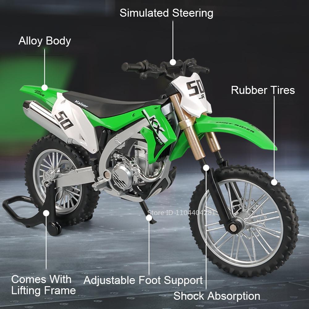1:12 Модель мотоцикла Kawasaki Kx450 Nijia Zx-6r Игрушка Литой сплав Автомобиль Управление передним колесом Амортизация Декоративный Подарок для мальчика