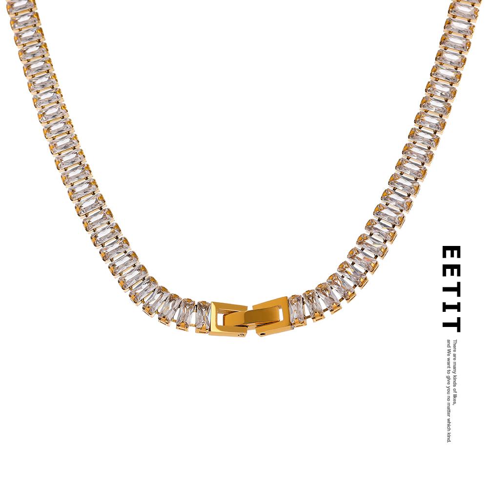 Eetit Ожерелье с воротником-цепочкой из нержавеющей стали и кубическим цирконием для женщин