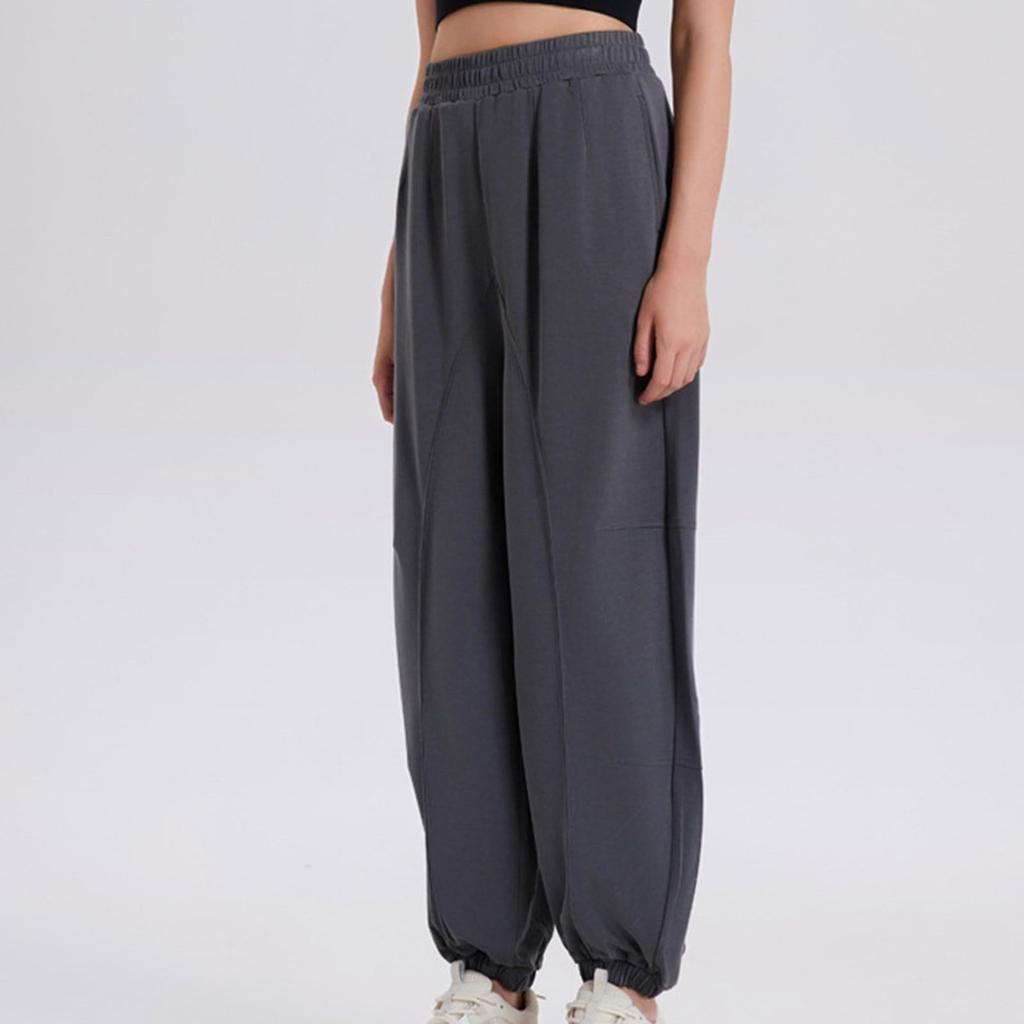 Women Elastic High Waist Pant Casual Active Fit Wide Leg Long Pants Trousers With Pockets