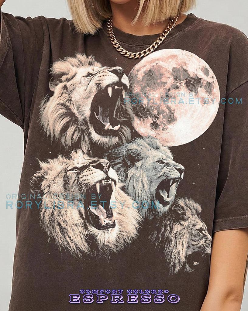 Roaring Lion Moon Vintage Wildlife Animal Comfort Colors® TShirt and kids tshirt, Big Cat Graphic Safari Nature Gift Tee