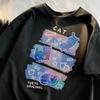 Japanese Style Fun Mischievous Cat Print TShirts Breathable Cotton Loose Tee Summer Fashion for Men and Women