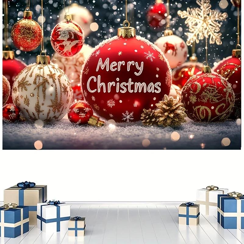 Рождественский декор для дома, большой красный рождественский шар, снежинка, звезда, баннер, 180*110 см, фотофон, 2025, рождественские настенные декоры