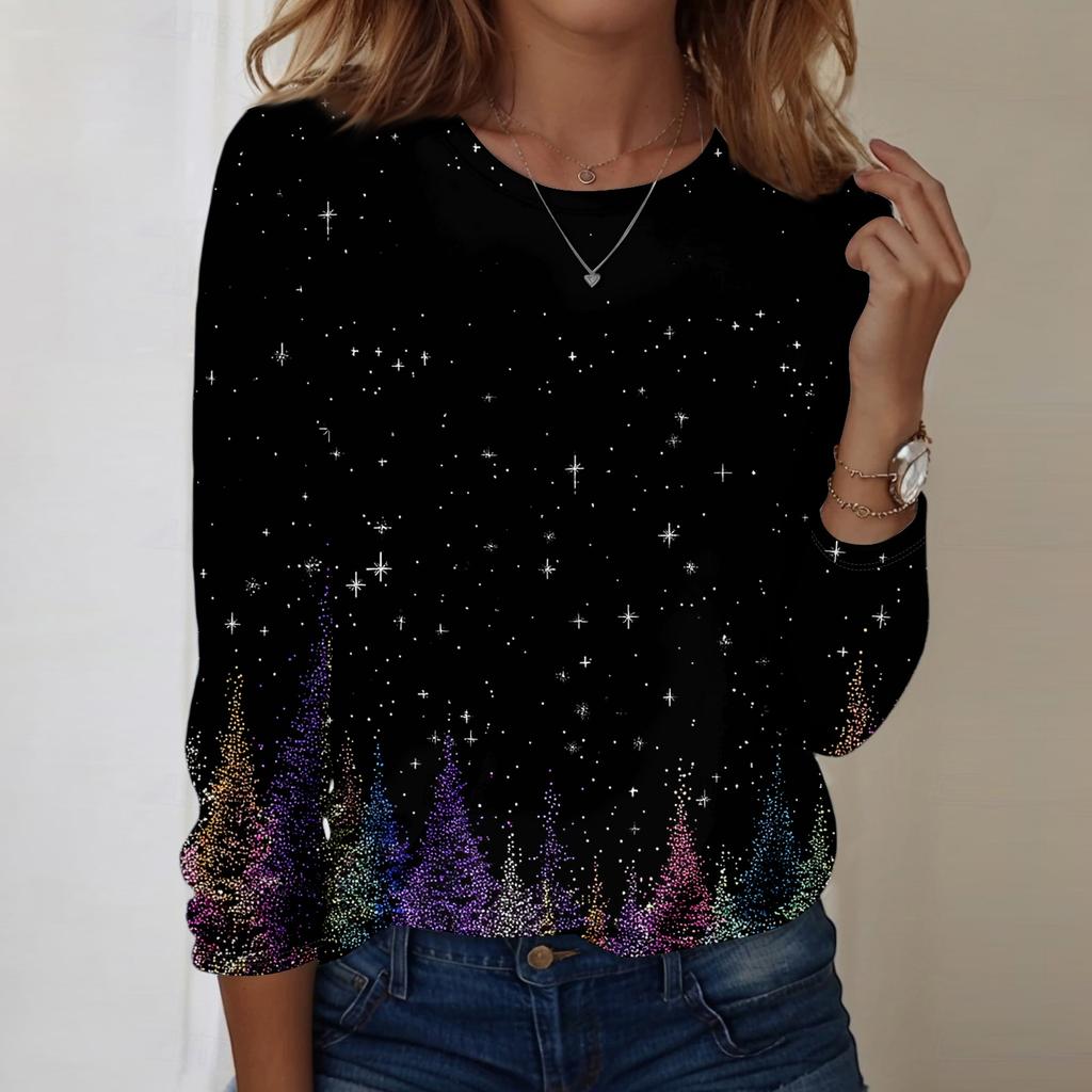 Long Sleeve Shirts For Women Cute Print Graphic Tees Blouses Casual Plus Size Basic Tops Pullover